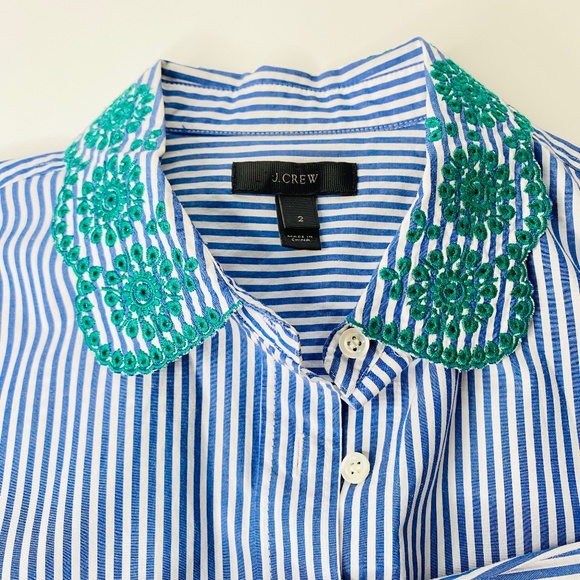 J. CREW Embroidered Collar Striped Button Down Top - Picture 6 of 10